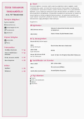 Acil Tıp Teknisyeni CV Örnekleri cv indir